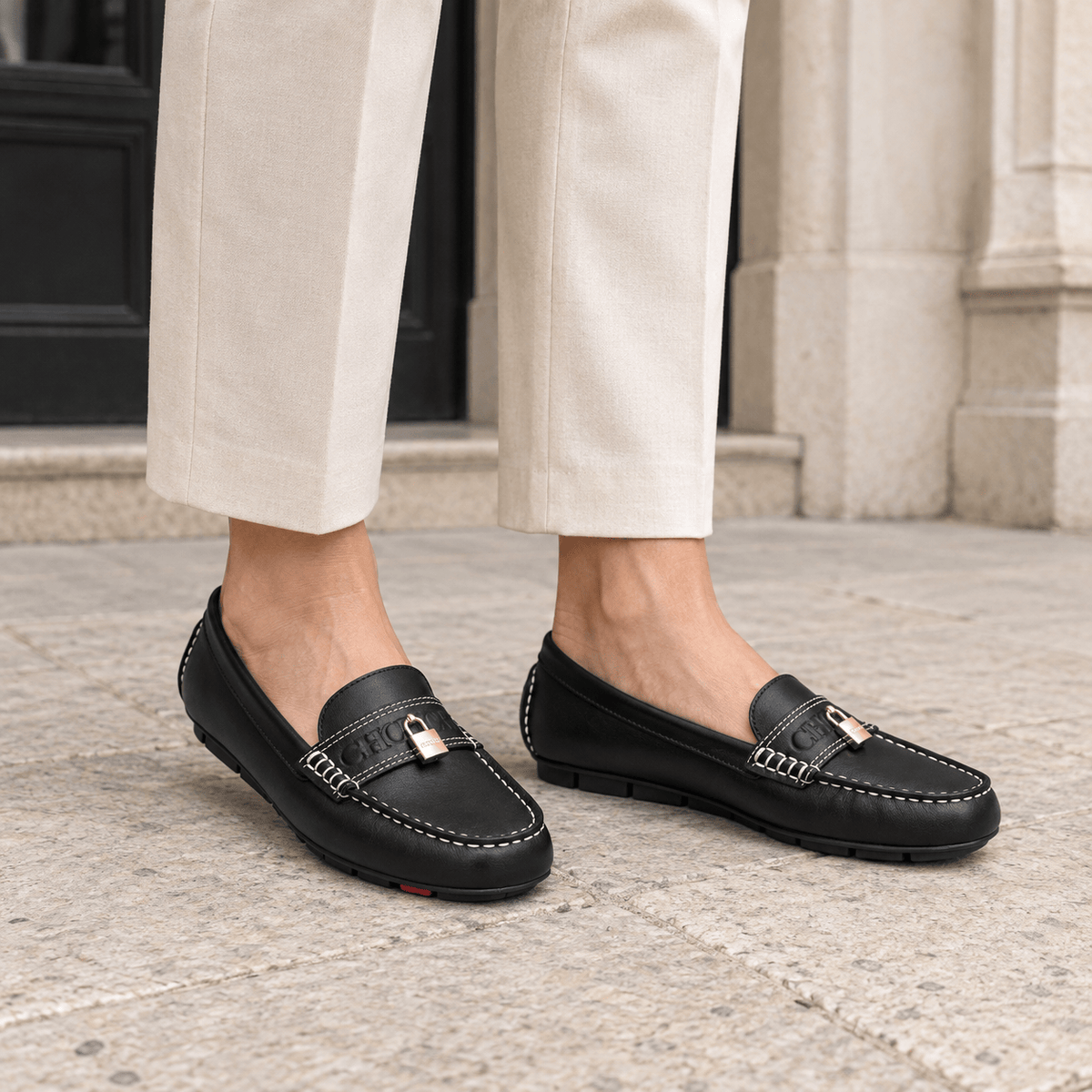 montelore-souliers Femme Mocassins En Cuir Noir