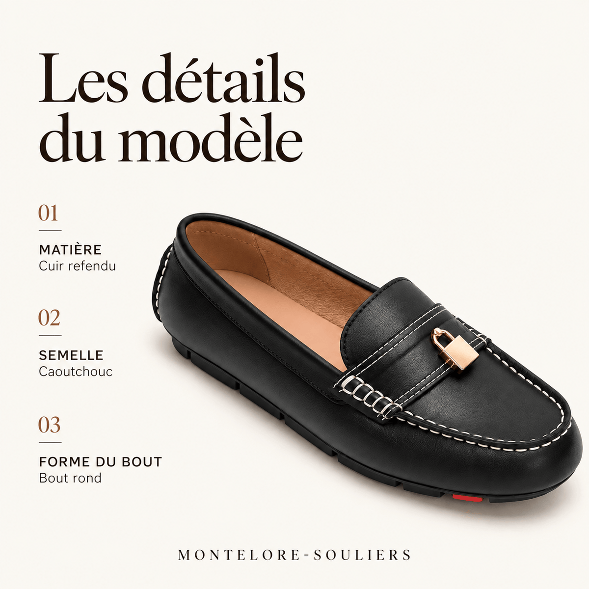 montelore-souliers Femme Mocassins En Cuir Noir