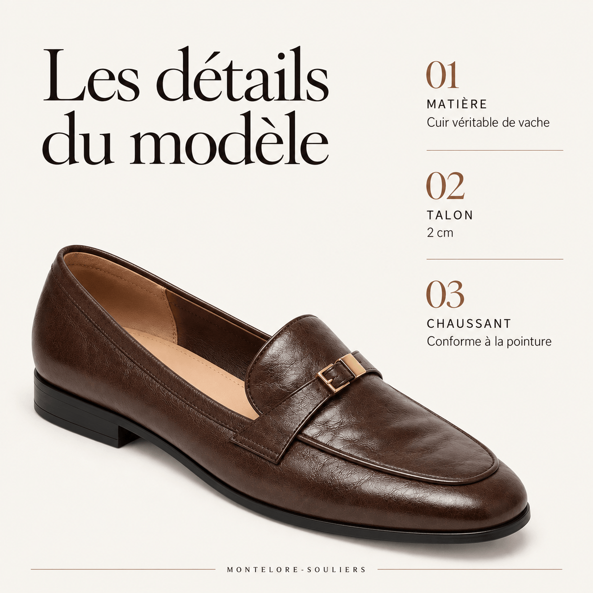 montelore-souliers Mocassin Femme Cuir Marron À Boucle