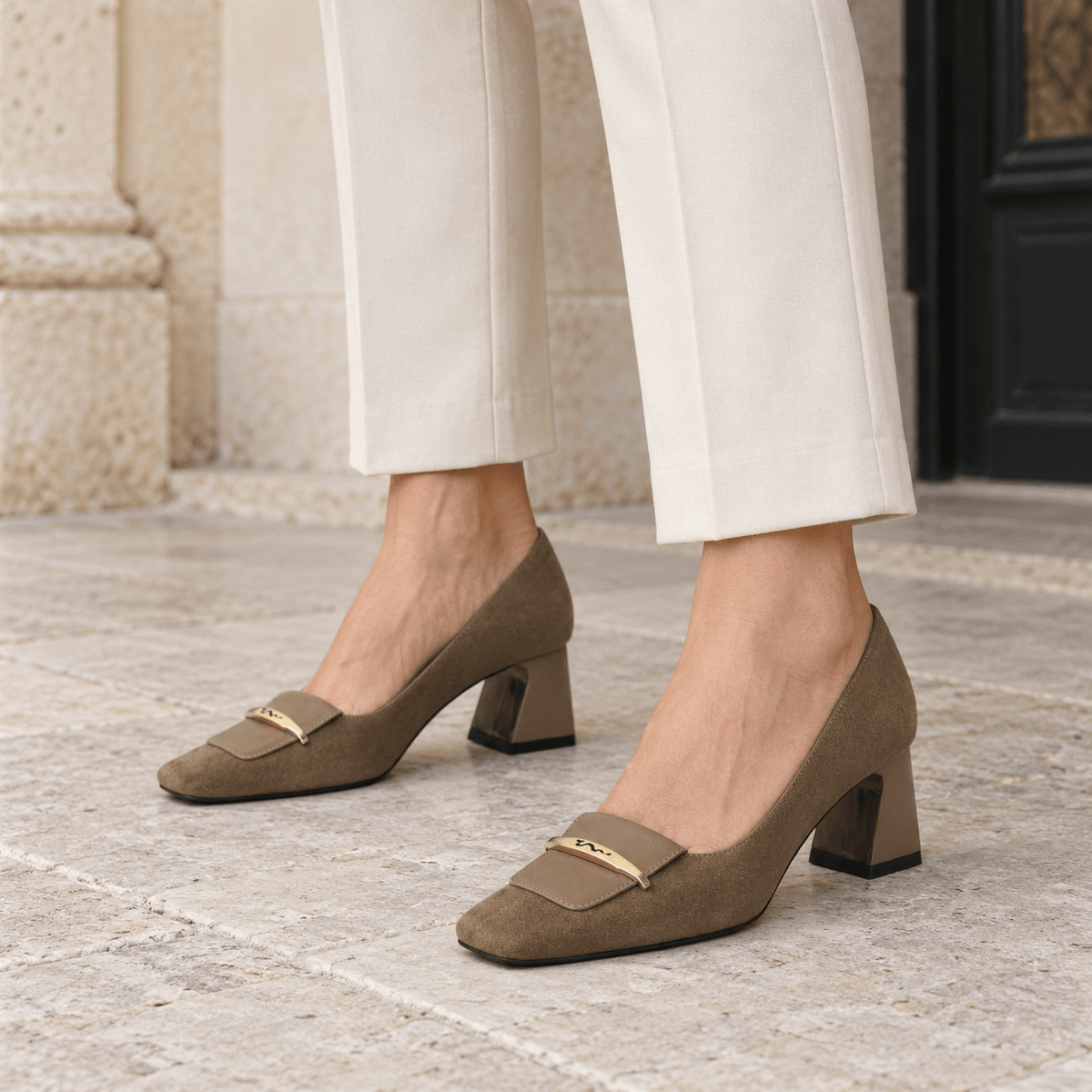 montelore-souliers Mocassins À Bout Carré À Talon Épais