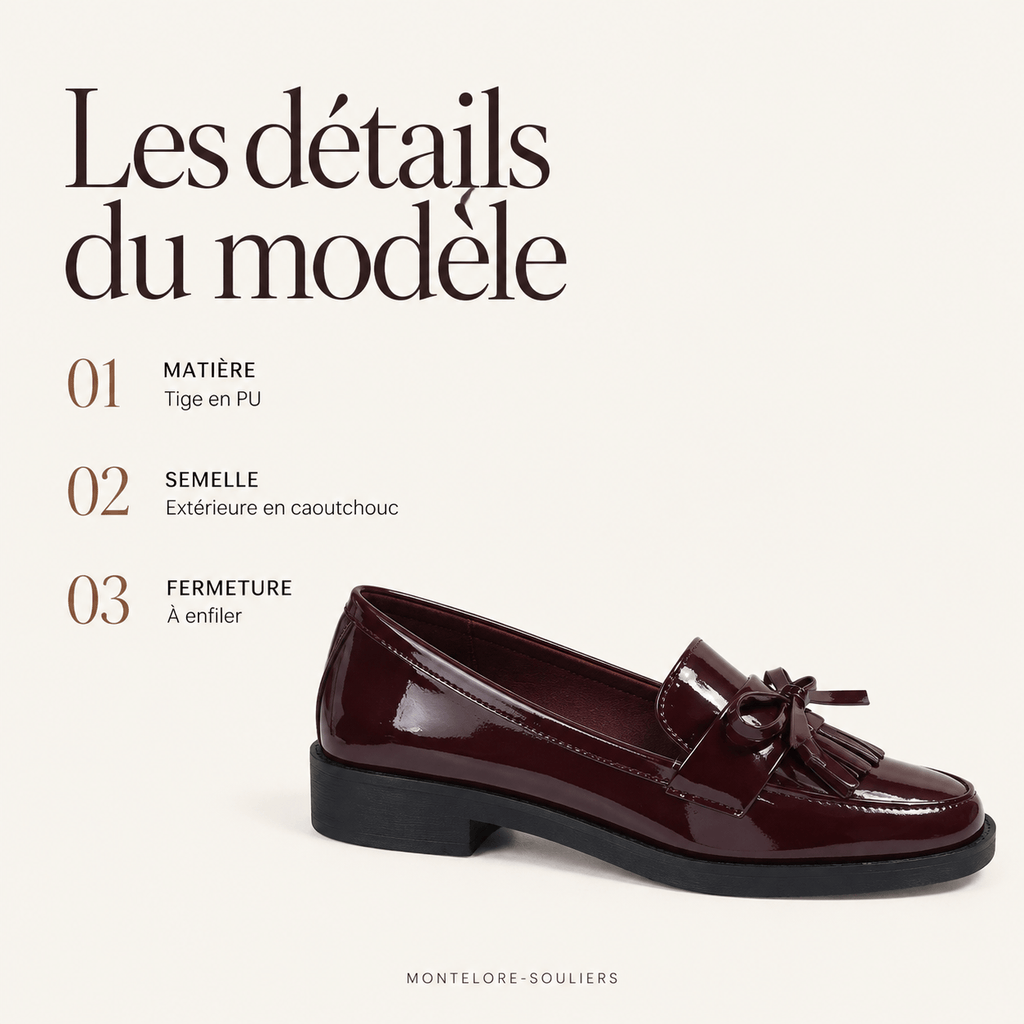 montelore-souliers Mocassins À Gland Vernis Bordeaux