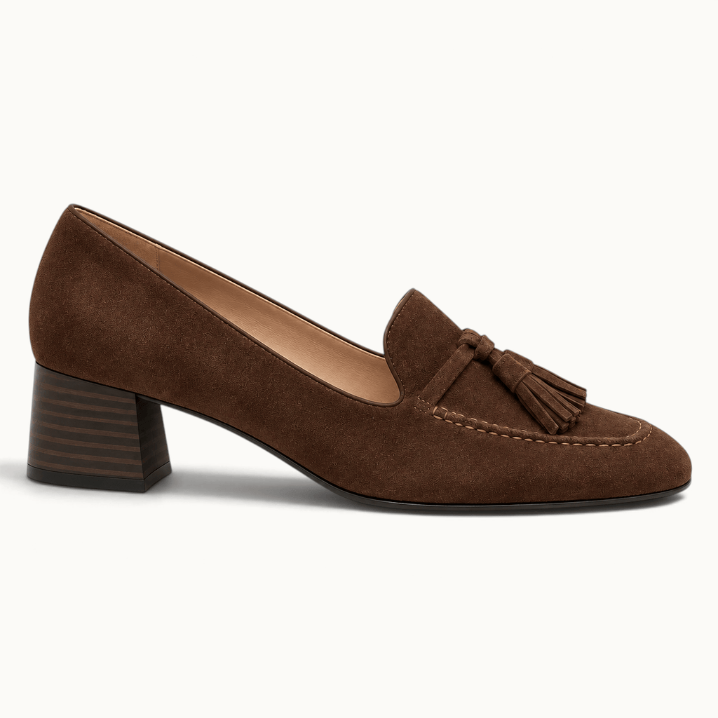 montelore-souliers Mocassins À Talons En Daim Carré