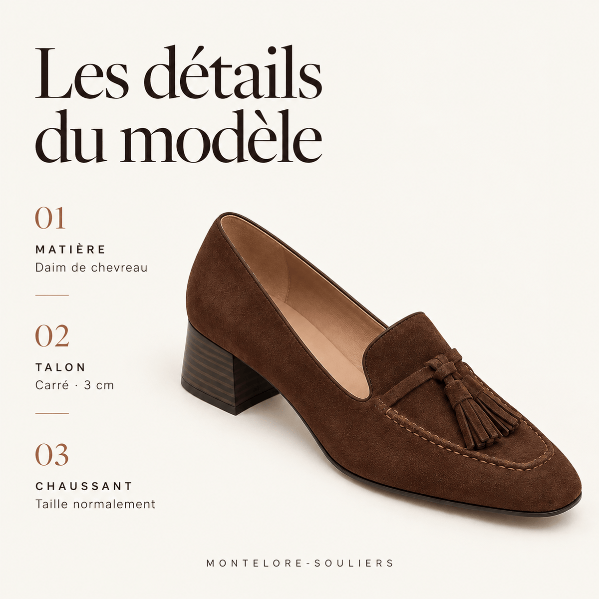 montelore-souliers Mocassins À Talons En Daim Carré