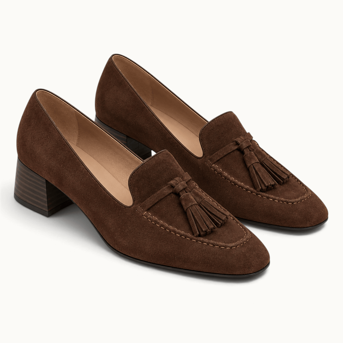 montelore-souliers Mocassins À Talons En Daim Carré