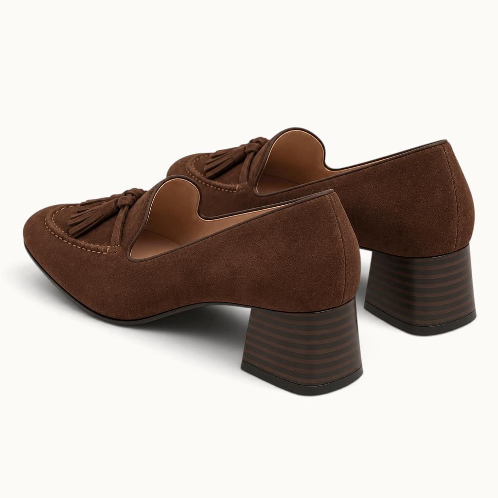 montelore-souliers Mocassins À Talons En Daim Carré