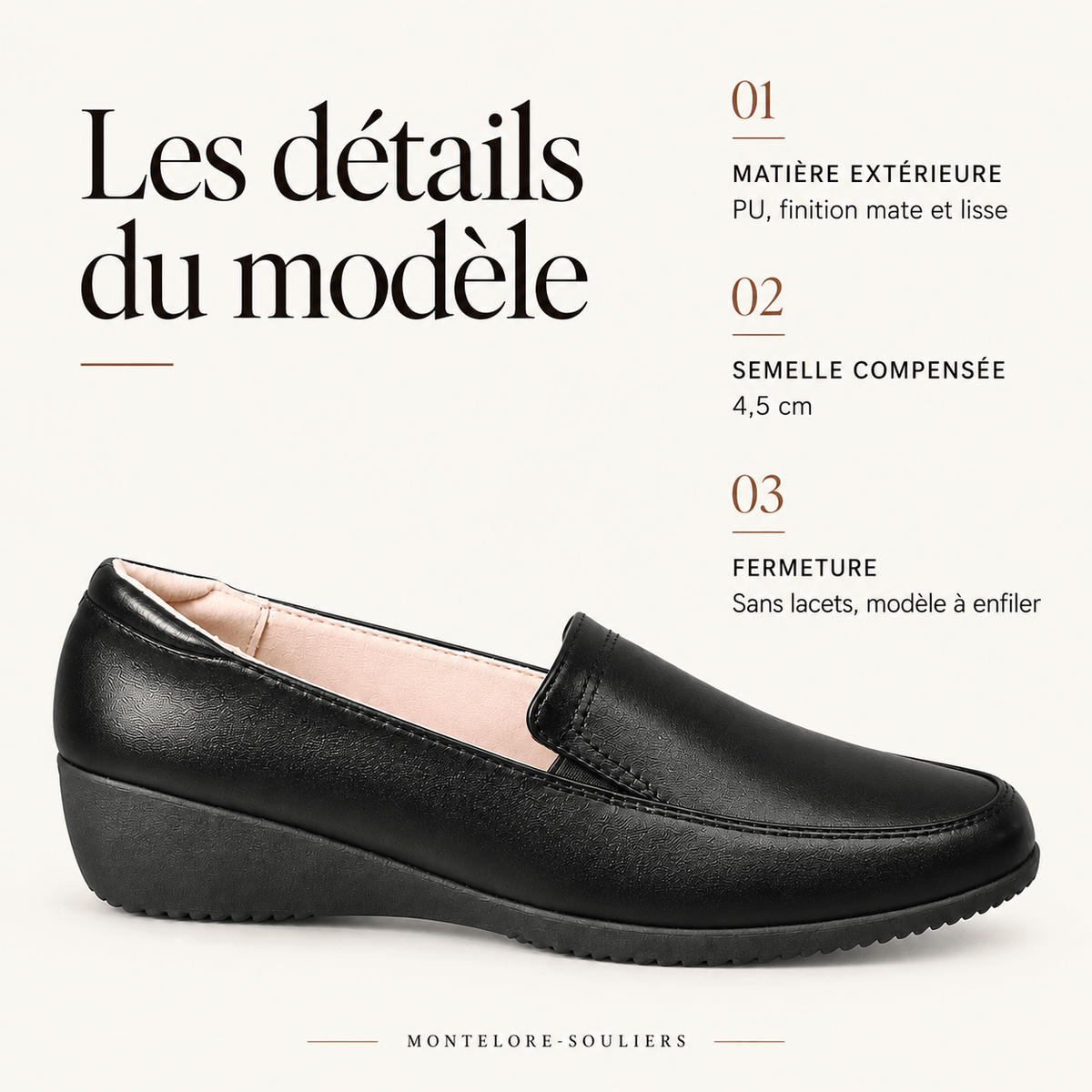 montelore-souliers Mocassins Automne Compensés Noir