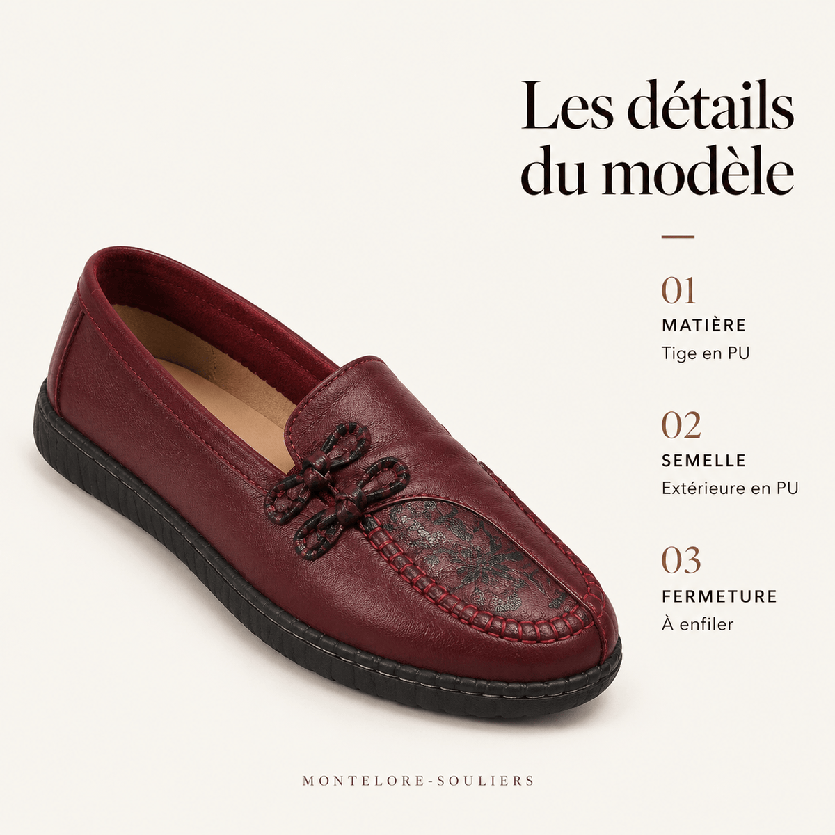 montelore-souliers Mocassins Bordeaux