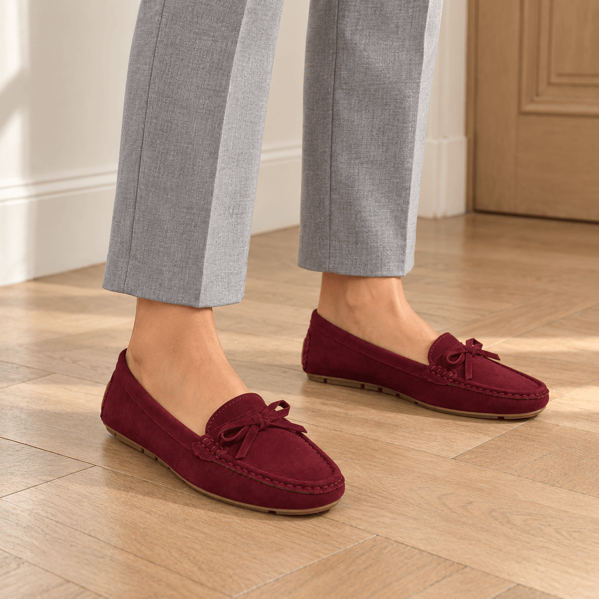 montelore-souliers Mocassins Bordeaux En Cuir Suédé