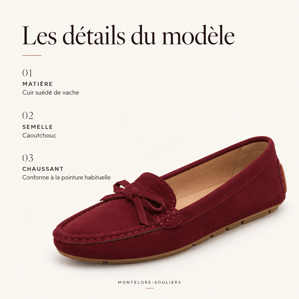 montelore-souliers Mocassins Bordeaux En Cuir Suédé