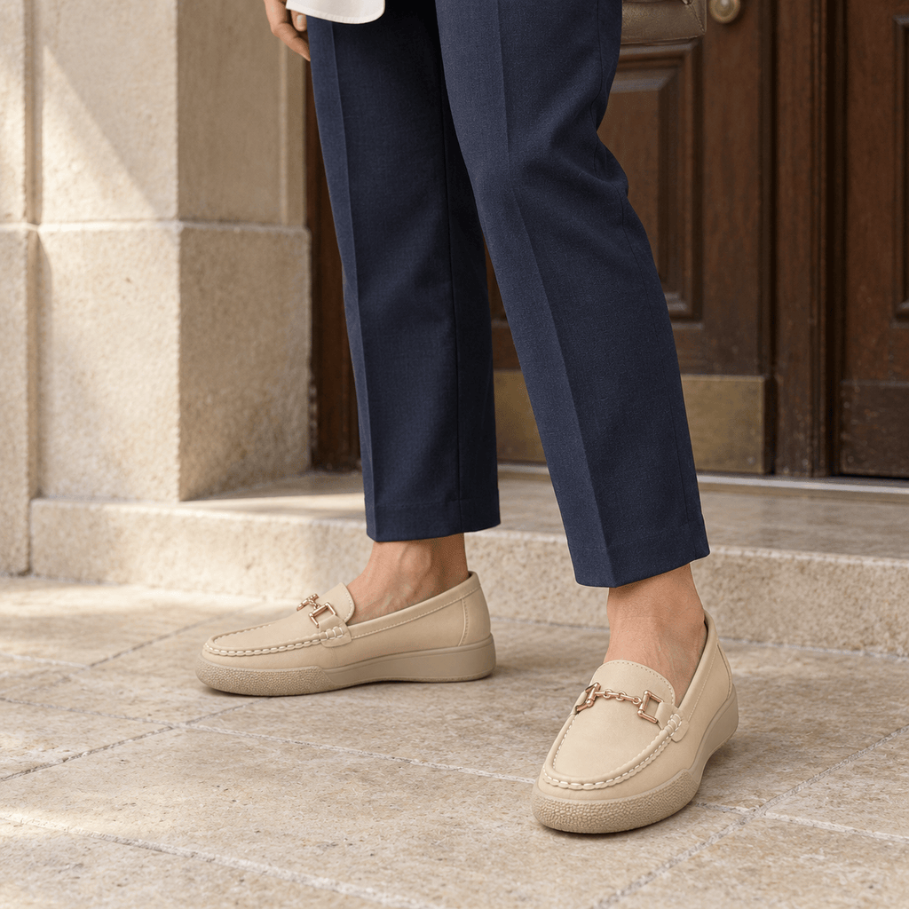 montelore-souliers Mocassins Caoutchouc En Cuir Beige