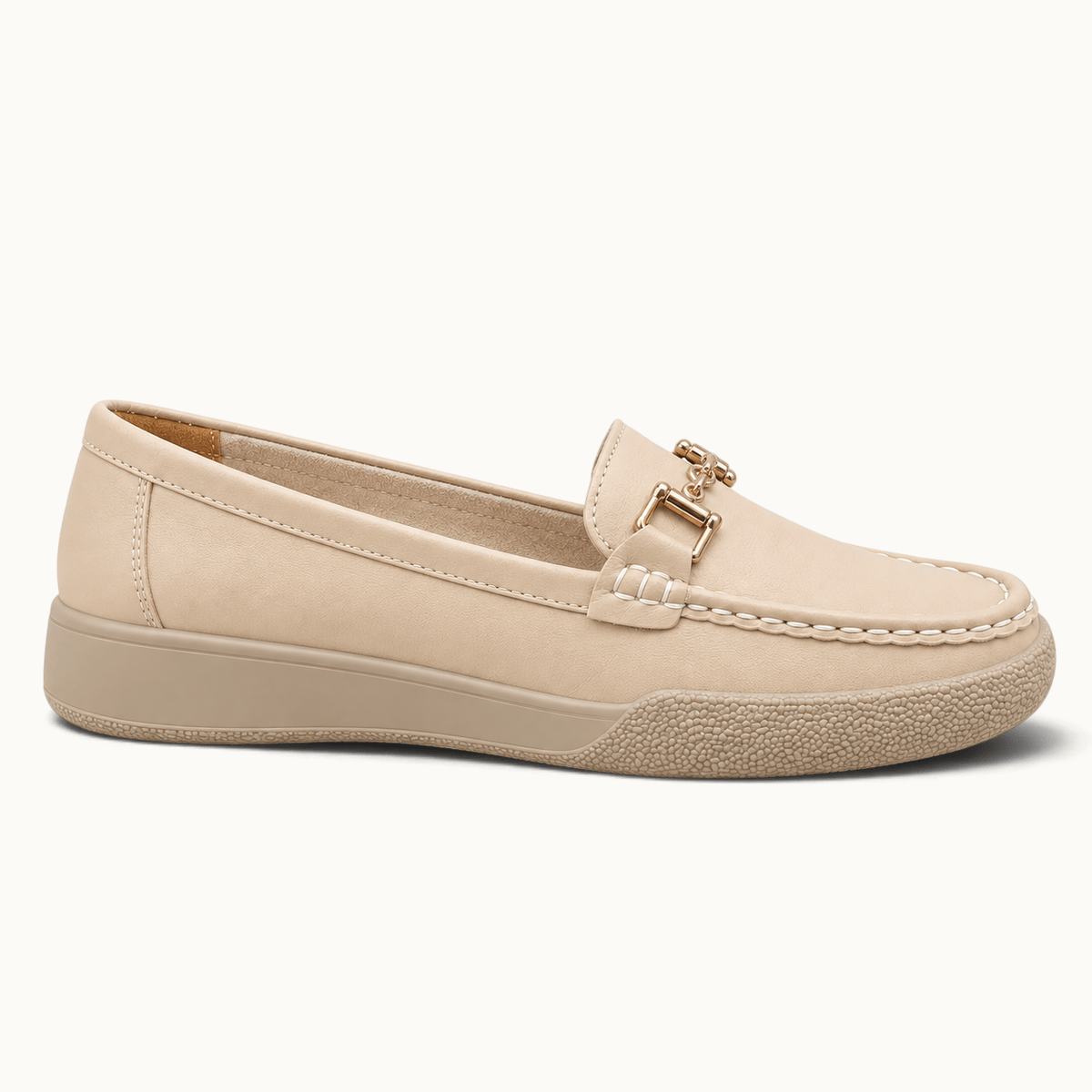 montelore-souliers Mocassins Caoutchouc En Cuir Beige