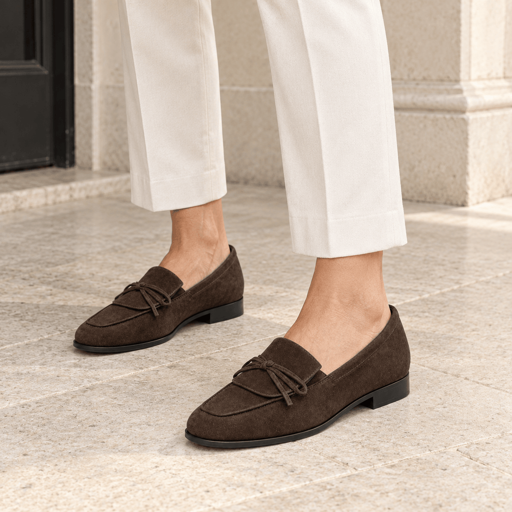 montelore-souliers Mocassins Cuir De Mouton Suédé À Nœud