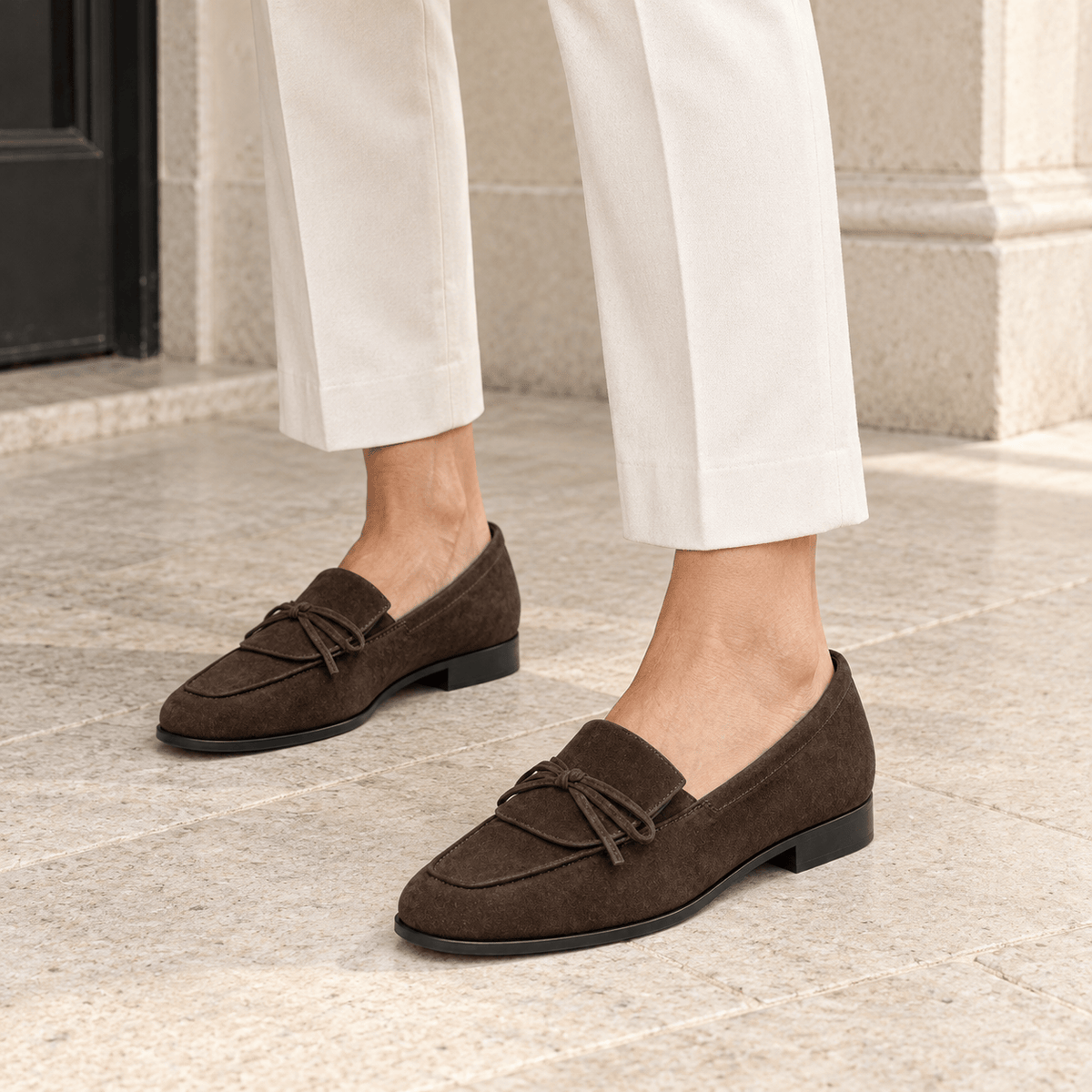montelore-souliers Mocassins Cuir De Mouton Suédé À Nœud