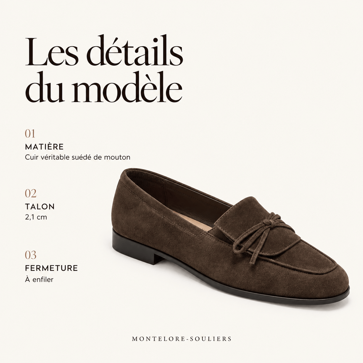 montelore-souliers Mocassins Cuir De Mouton Suédé À Nœud