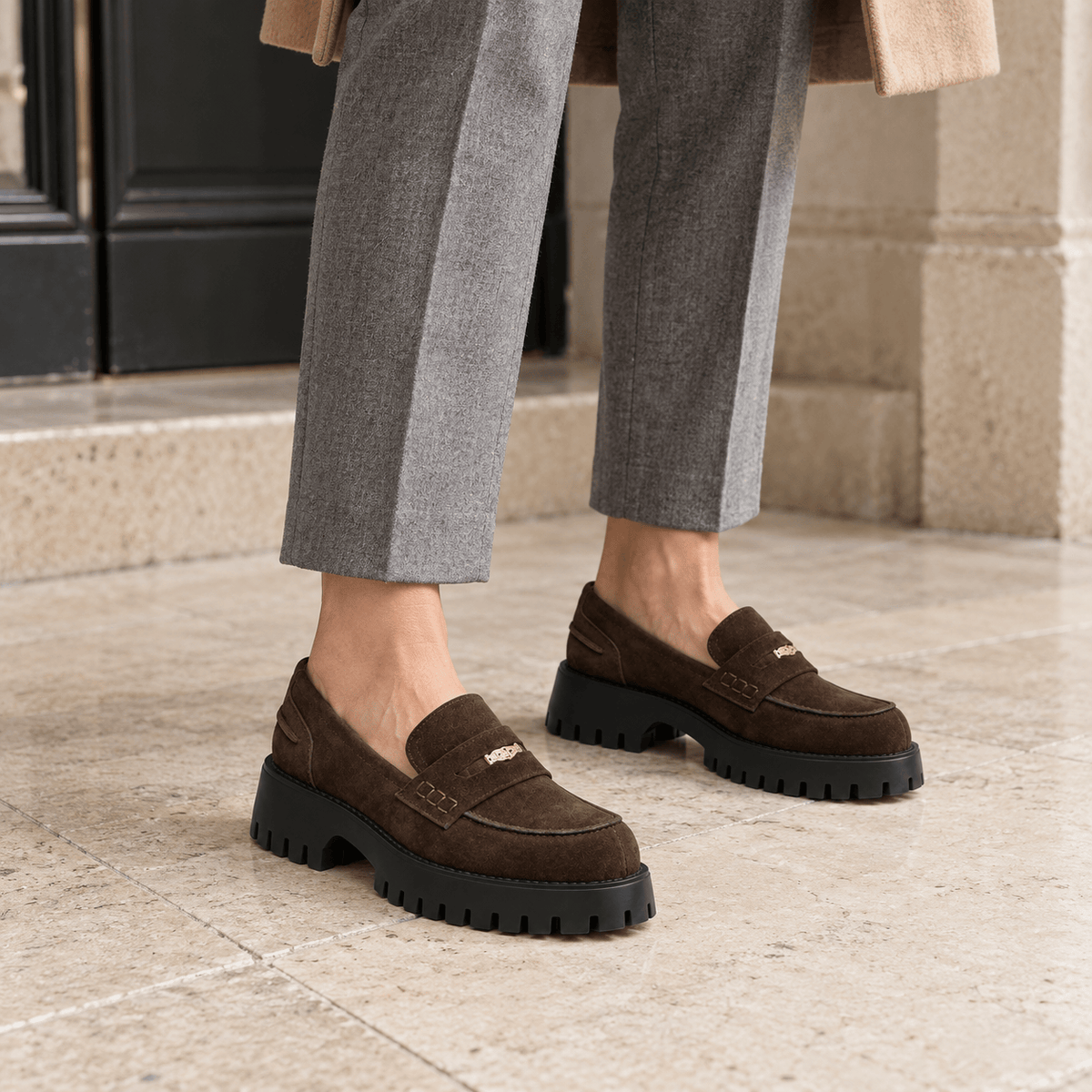 montelore-souliers Mocassins Cuir De Vachette Suédé À Plateforme