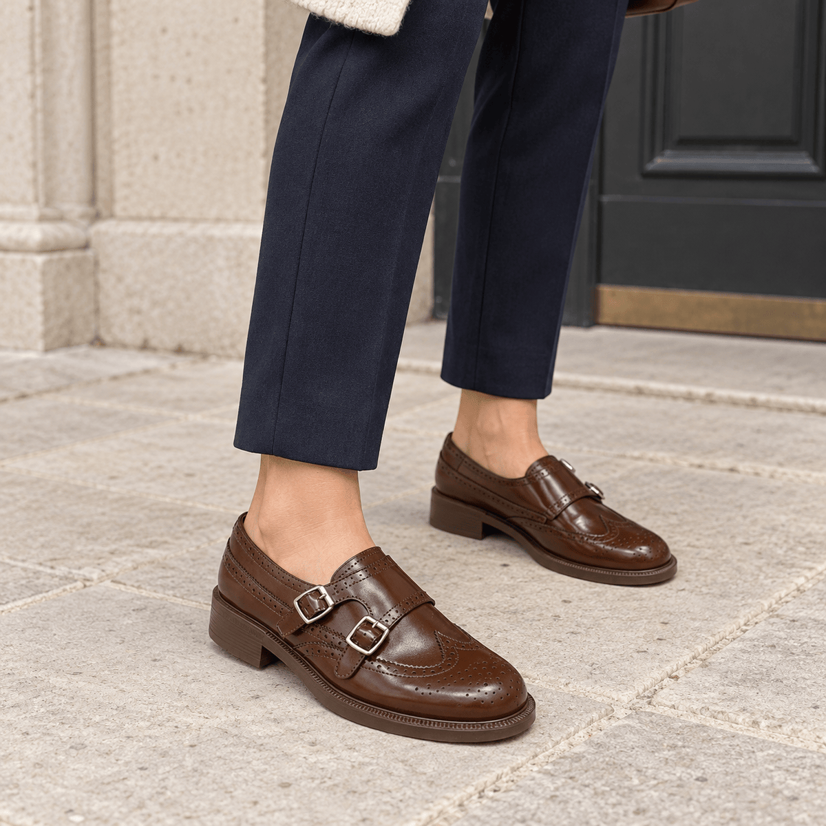 montelore-souliers Mocassins Cuir Fendu À Double Boucle