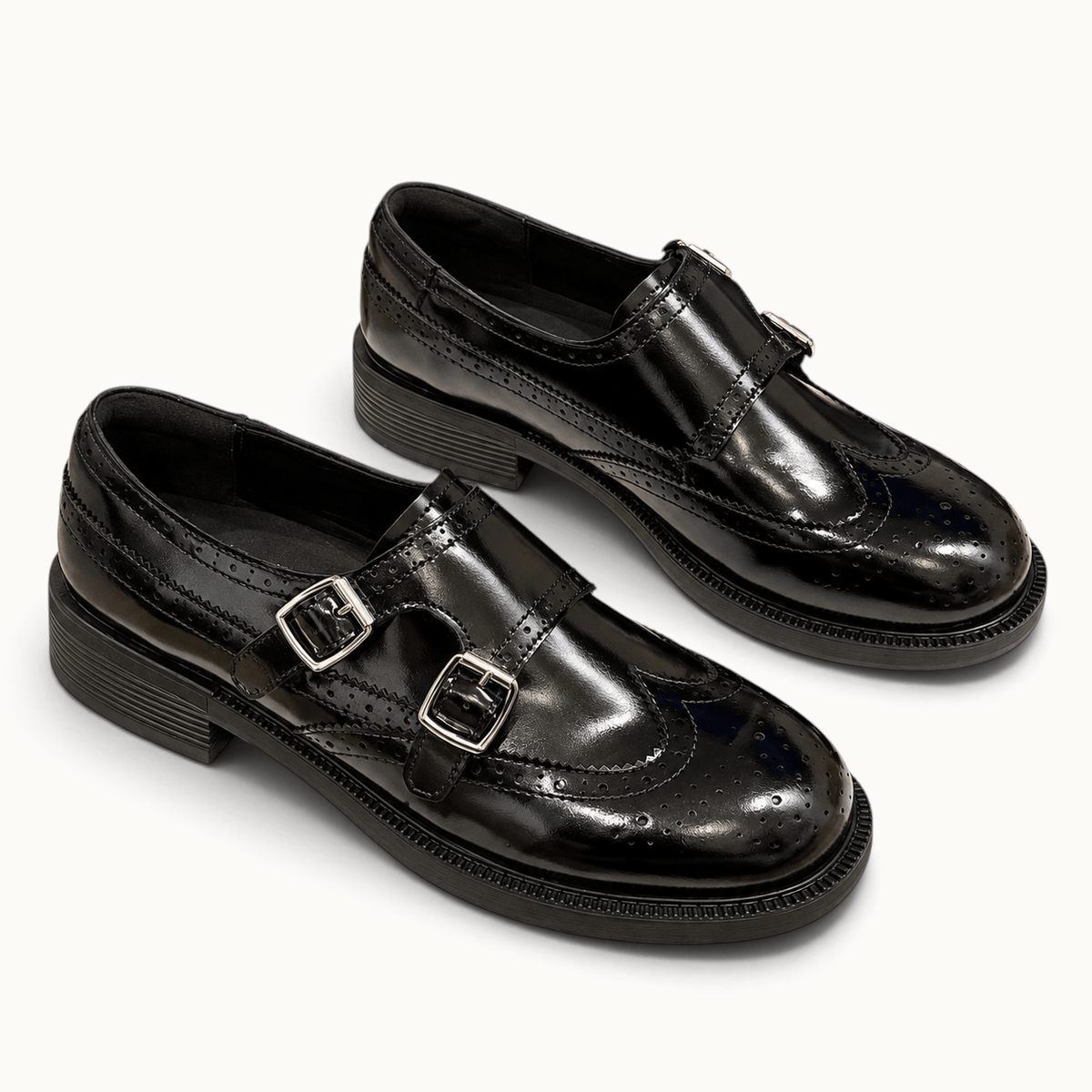 montelore-souliers Mocassins Cuir Fendu À Double Boucle
