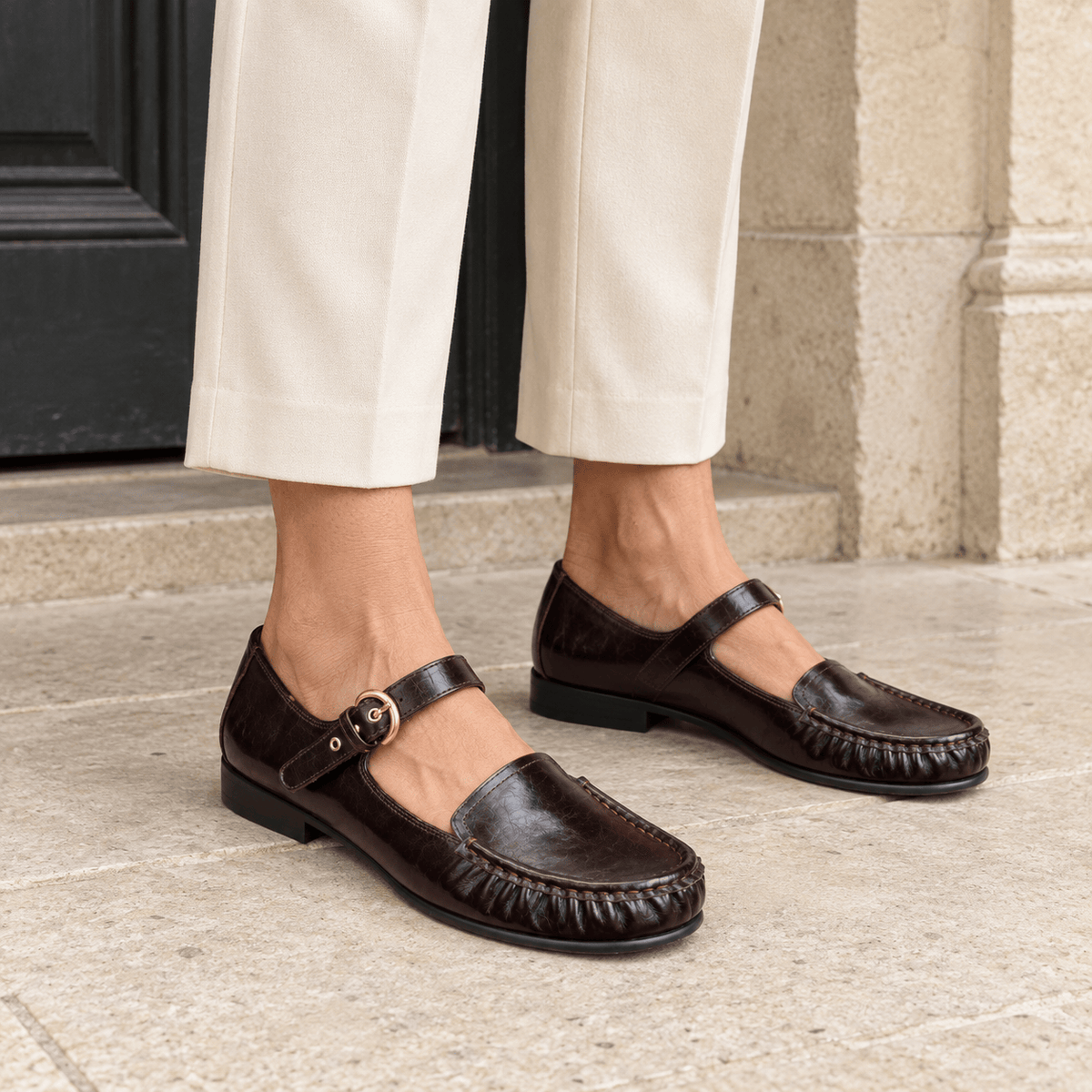 montelore-souliers Mocassins Cuir Noir à bride