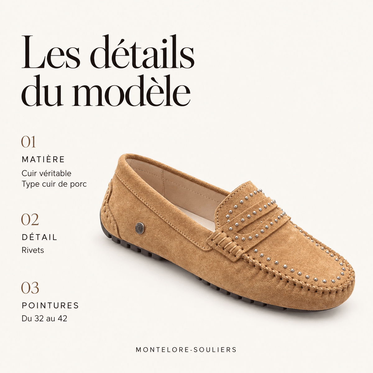 montelore-souliers Mocassins Cuir Suédé À Rivets