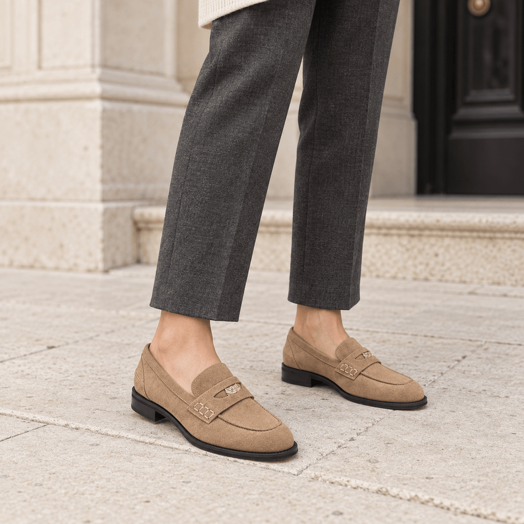 montelore-souliers Mocassins Daim Femme Cuir Suédé Plats