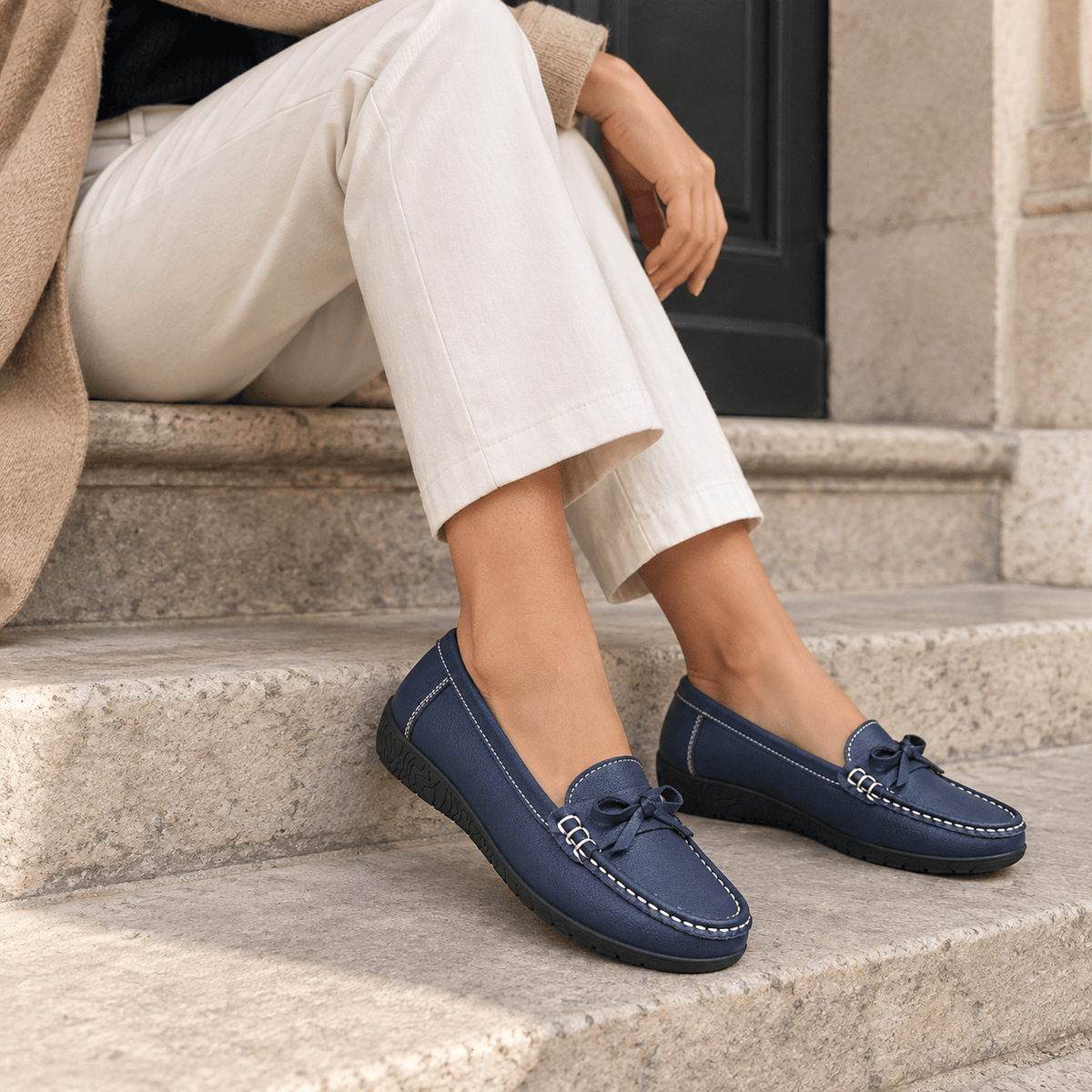 montelore-souliers Mocassins En Cuir Bleu Marine