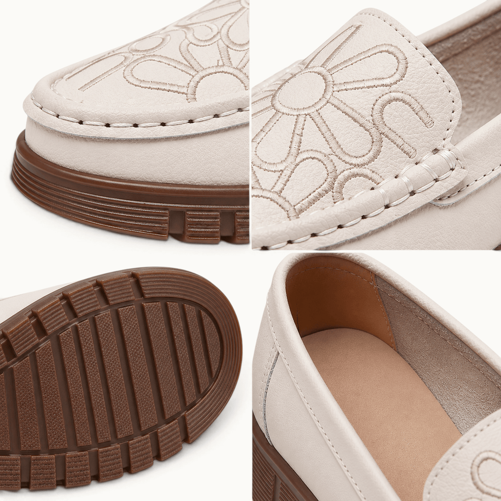 montelore-souliers Mocassins En Cuir Motif Fleurs Brodées