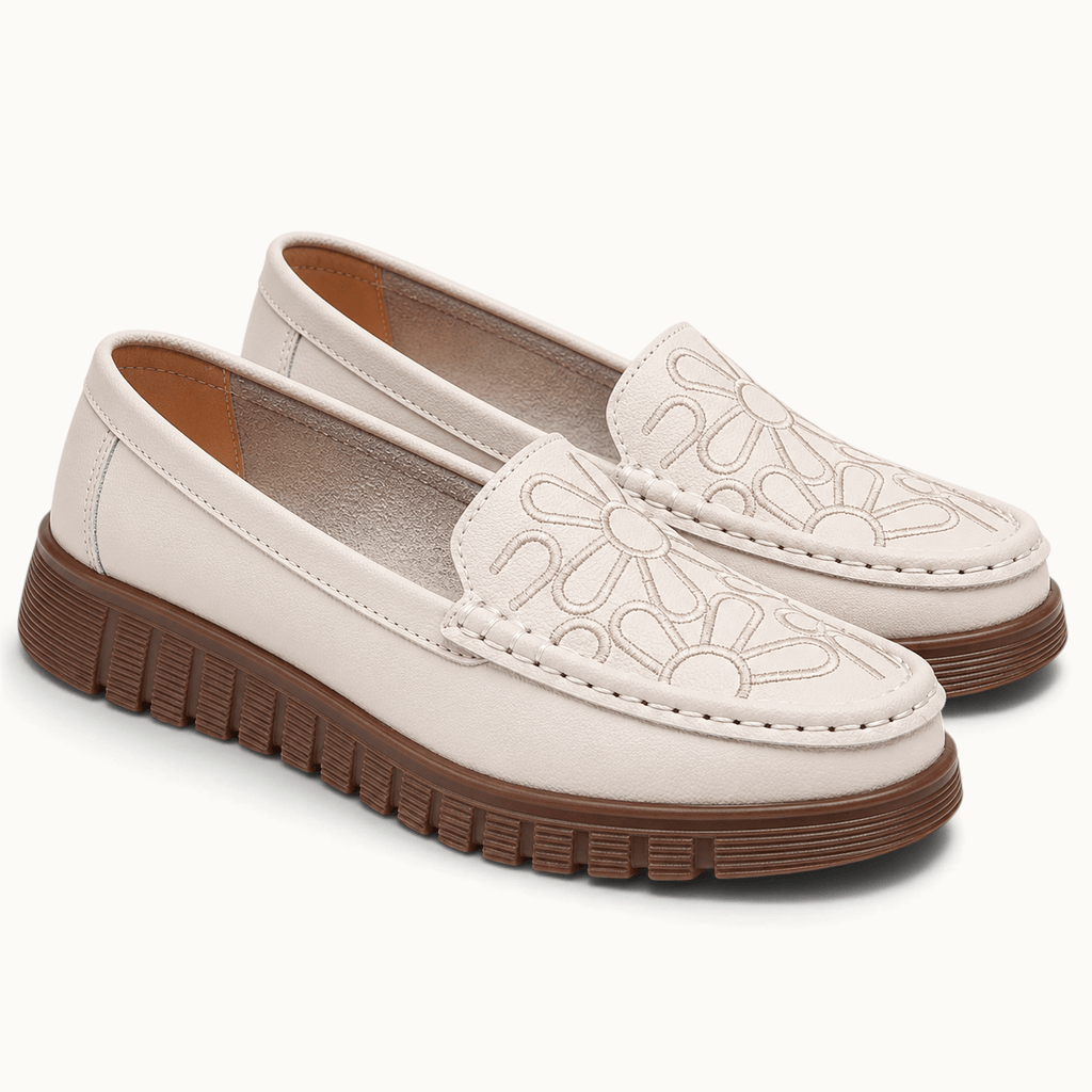 montelore-souliers Mocassins En Cuir Motif Fleurs Brodées