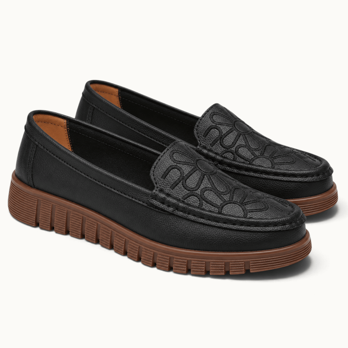 montelore-souliers Mocassins En Cuir Motif Fleurs Brodées