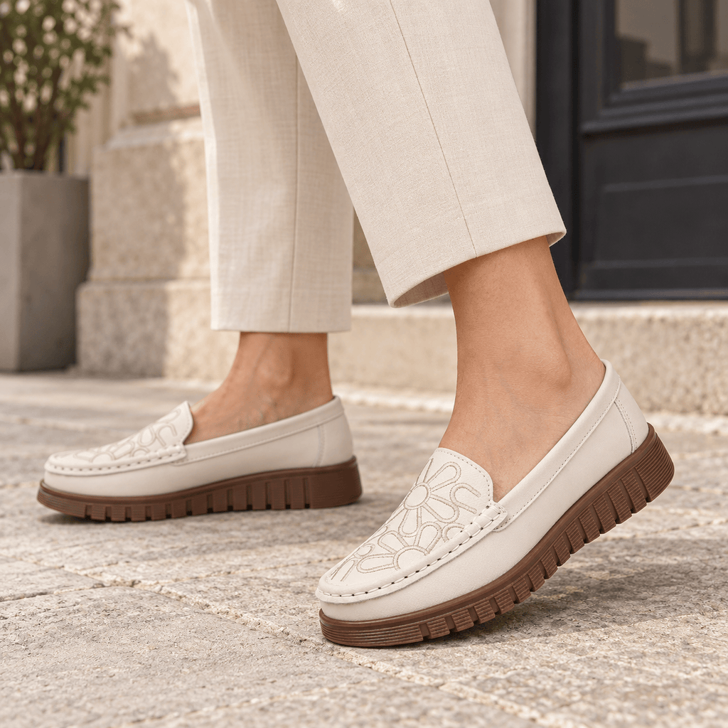 montelore-souliers Mocassins En Cuir Motif Fleurs Brodées