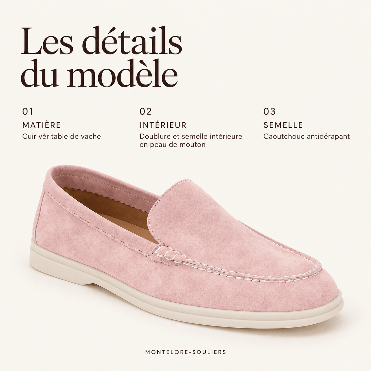 montelore-souliers Mocassins En Cuir Rose