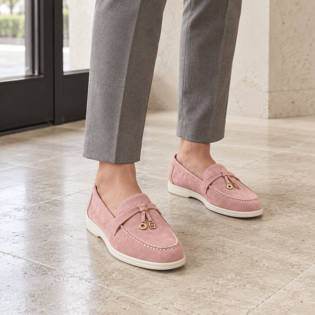 montelore-souliers Mocassins En Cuir Suédé Roses