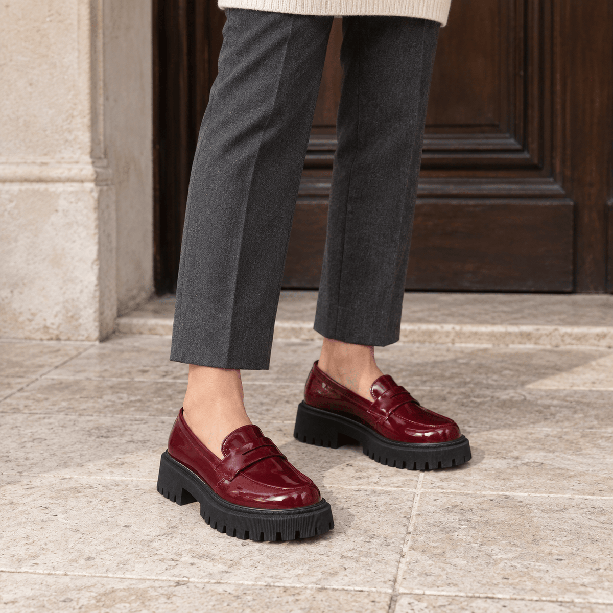 montelore-souliers Mocassins En Cuir Verni À Plateforme