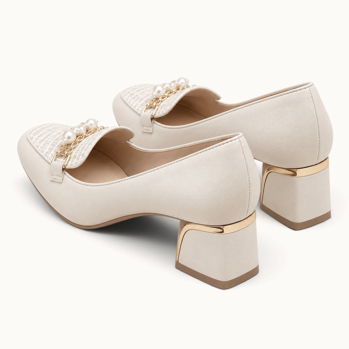 montelore-souliers Mocassins En Tweed À Talon Bloc Avec Perles