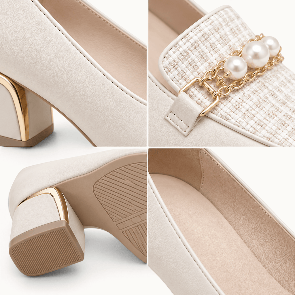 montelore-souliers Mocassins En Tweed À Talon Bloc Avec Perles