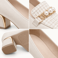 montelore-souliers Mocassins En Tweed À Talon Bloc Avec Perles