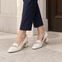 montelore-souliers Mocassins En Tweed À Talon Bloc Avec Perles
