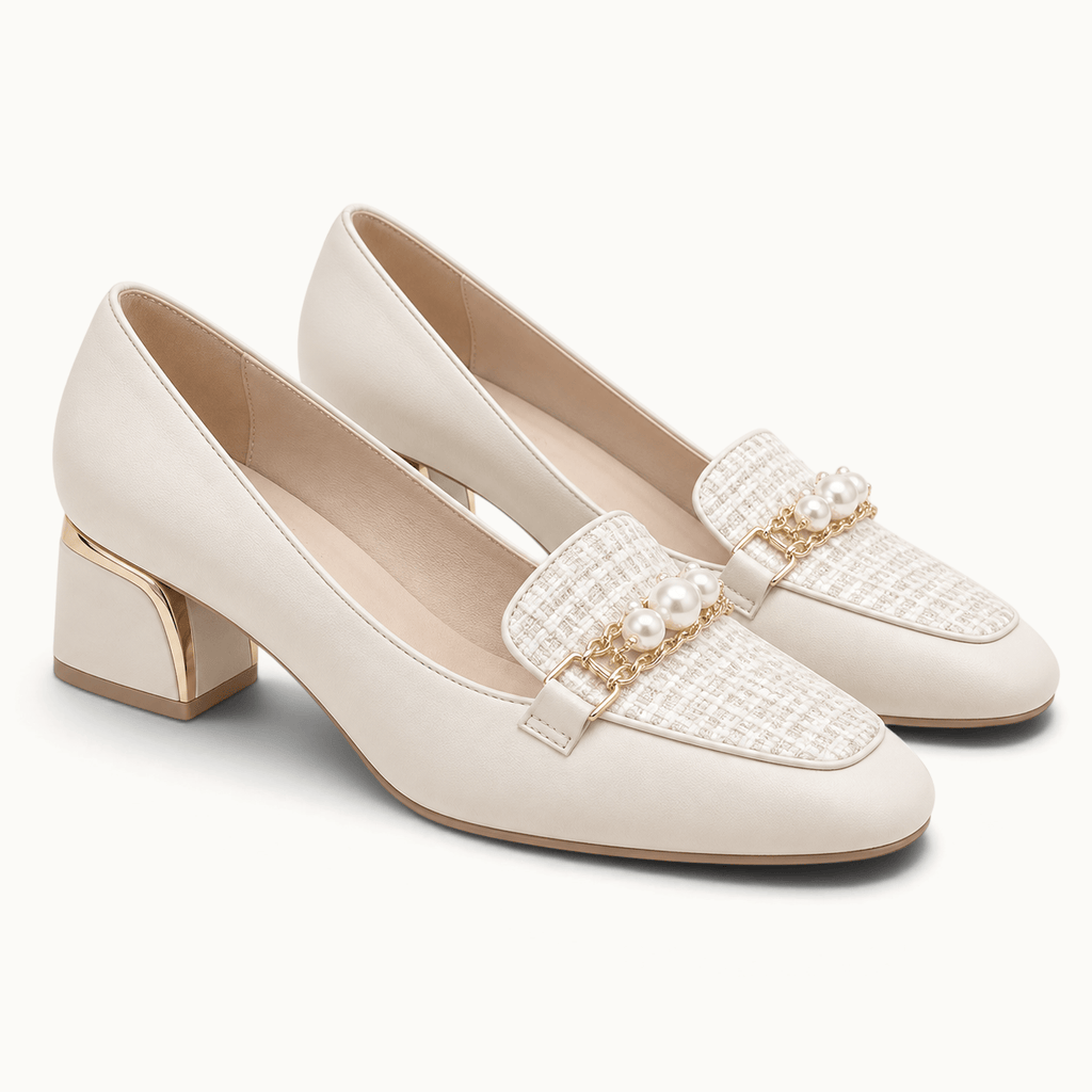 montelore-souliers Mocassins En Tweed À Talon Bloc Avec Perles