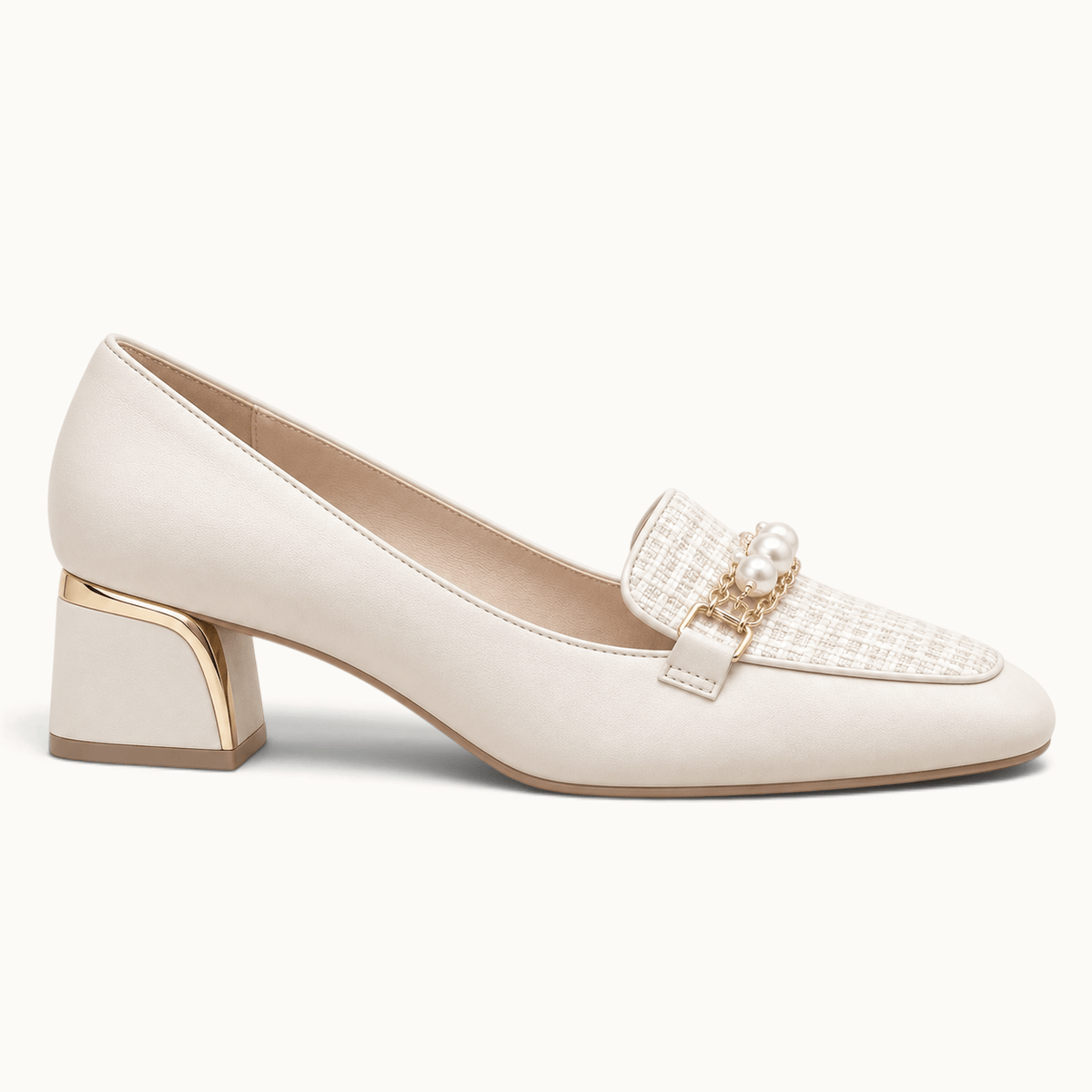 montelore-souliers Mocassins En Tweed À Talon Bloc Avec Perles