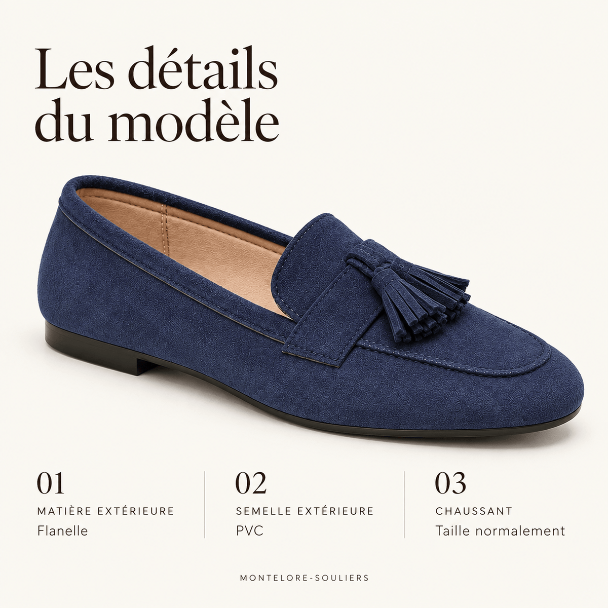 montelore-souliers Mocassins Flanelle À Bout Carré À Glands