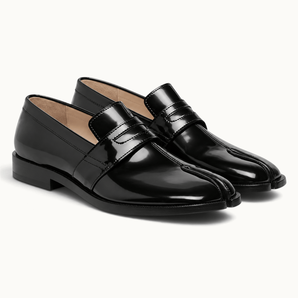montelore-souliers Mocassins Homme Noir Cuir Tabi Bout Fendu