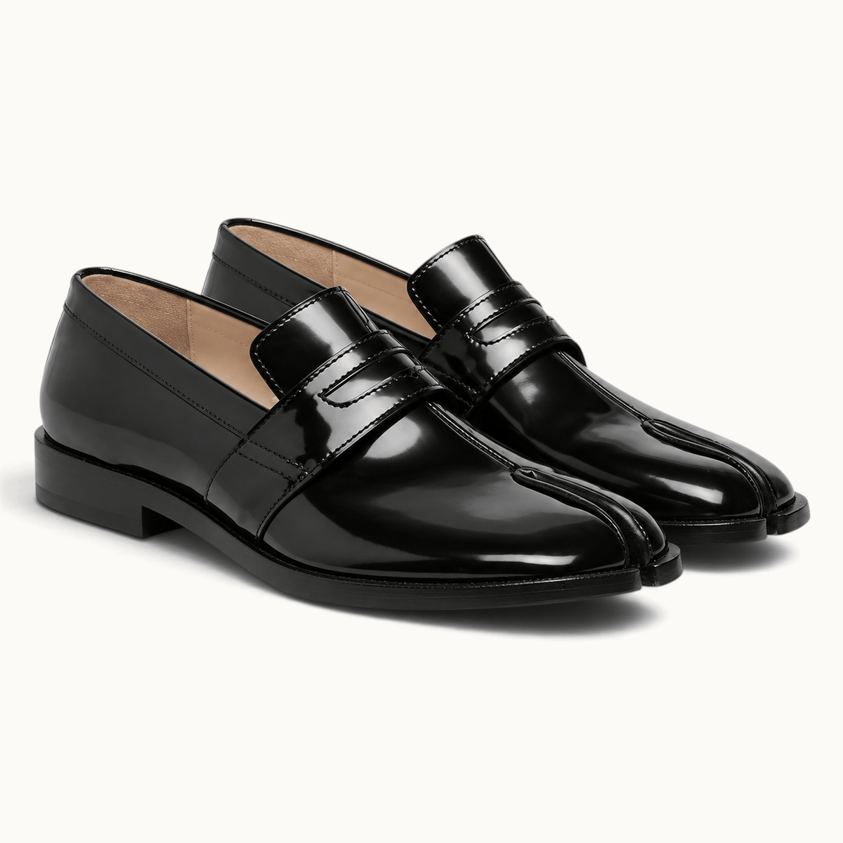 montelore-souliers Mocassins Homme Noir Cuir Tabi Bout Fendu