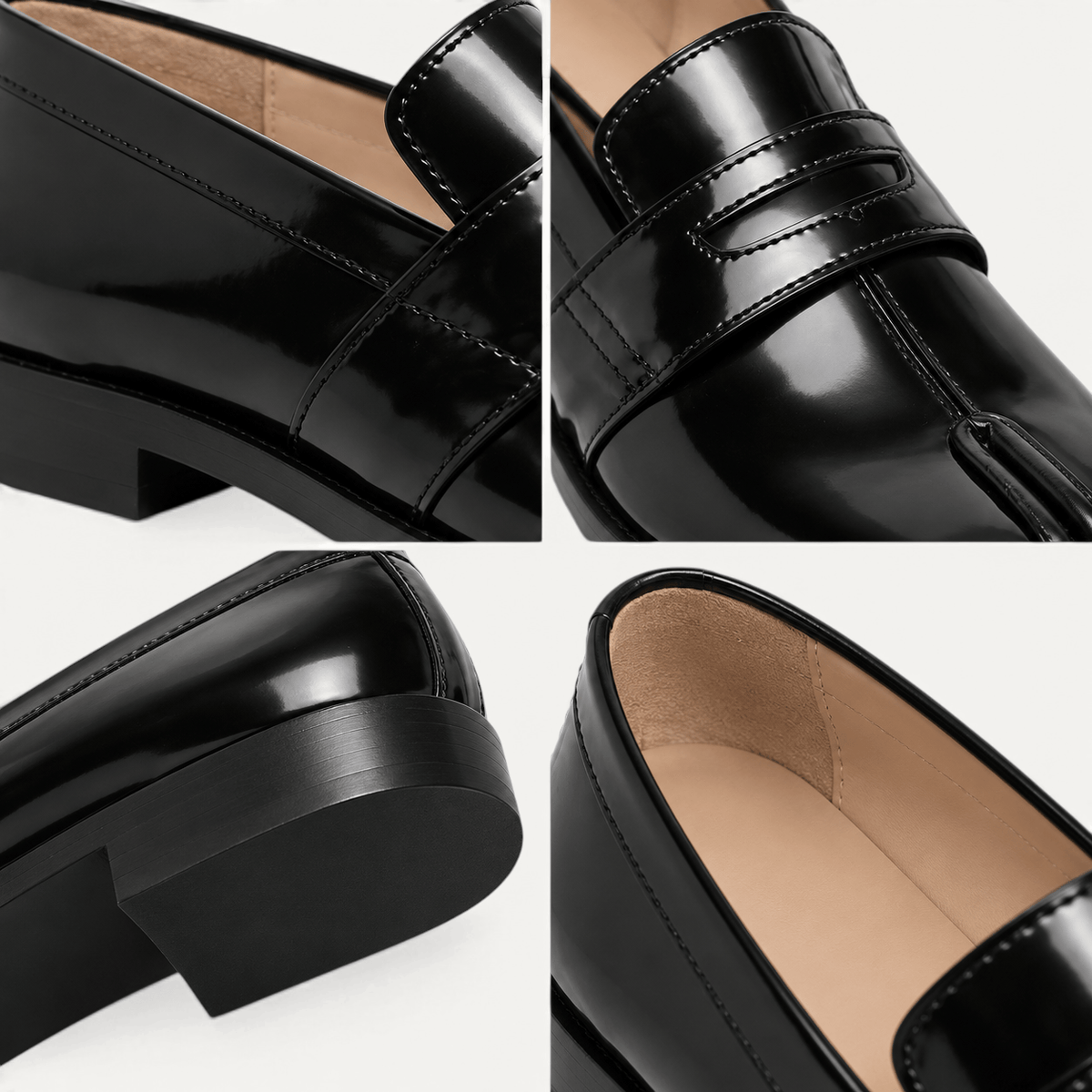 montelore-souliers Mocassins Homme Noir Cuir Tabi Bout Fendu