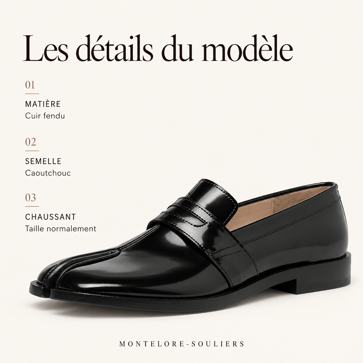 montelore-souliers Mocassins Homme Noir Cuir Tabi Bout Fendu