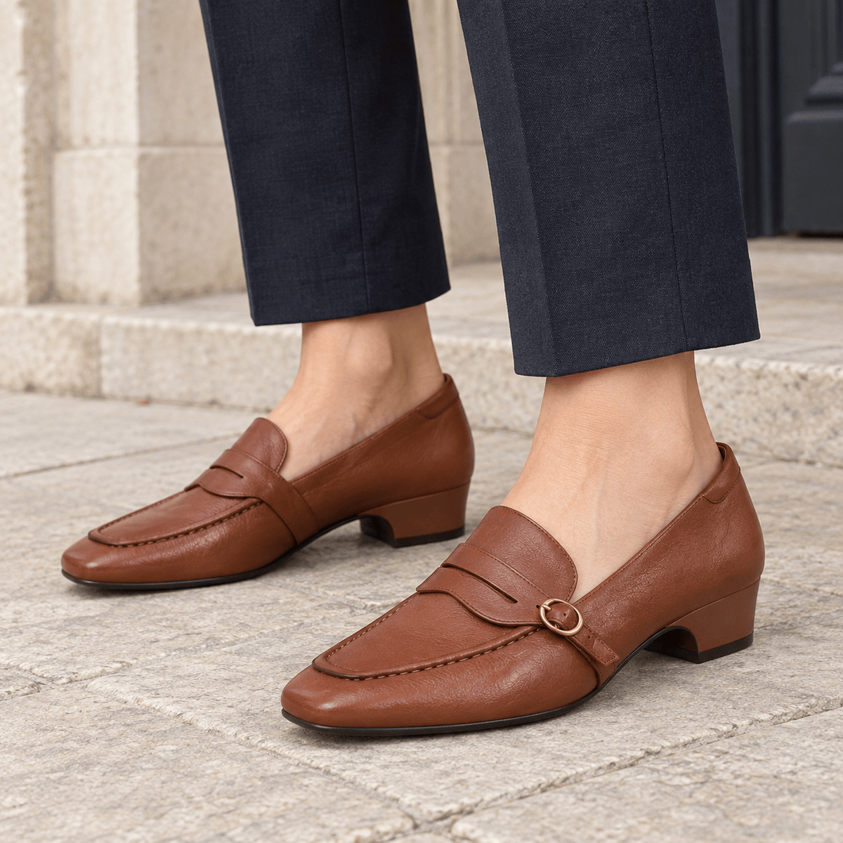 montelore-souliers Mocassins Matière Synthétique Bout Carré Talon Bloc Bas