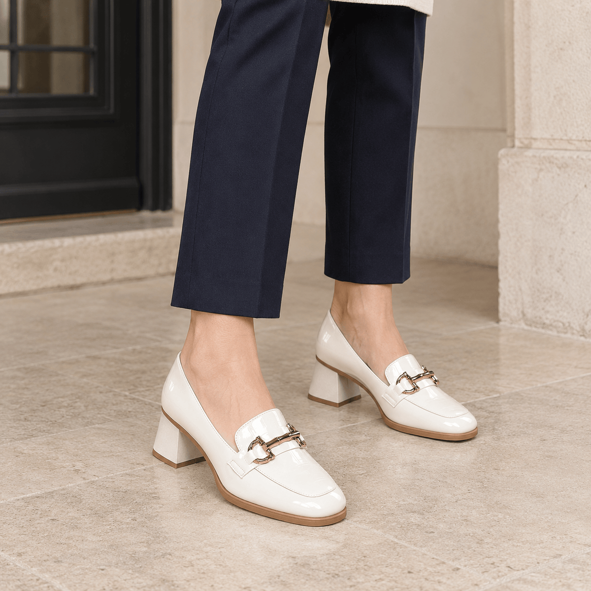 montelore-souliers Mocassins Matière Synthétique Vernie Vernis À Talon Bloc