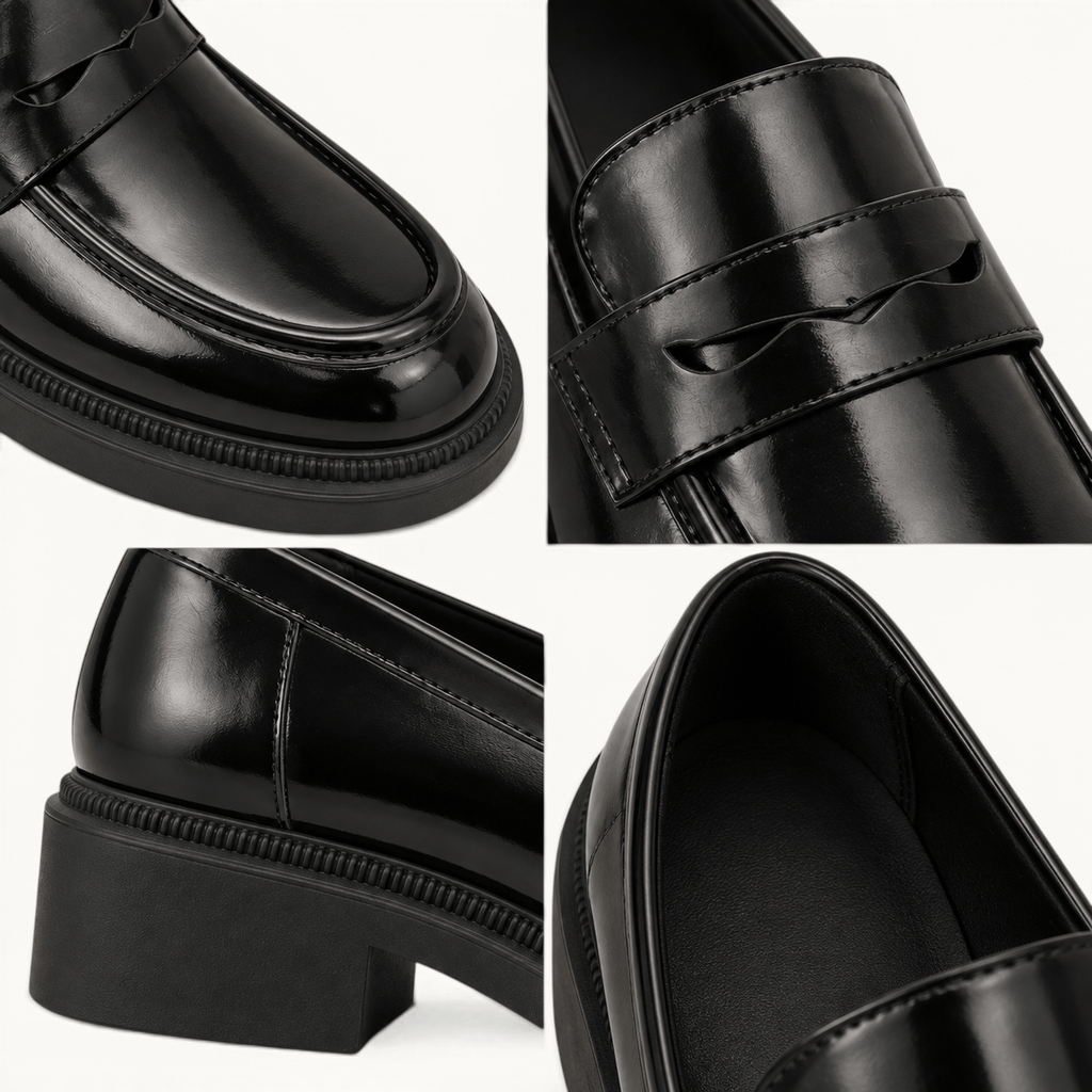 montelore-souliers Mocassins Noires À Plateforme Style Écolière Japonaise