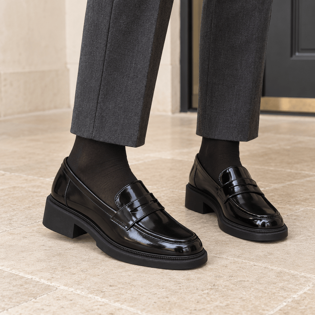 montelore-souliers Mocassins Noires À Plateforme Style Écolière Japonaise