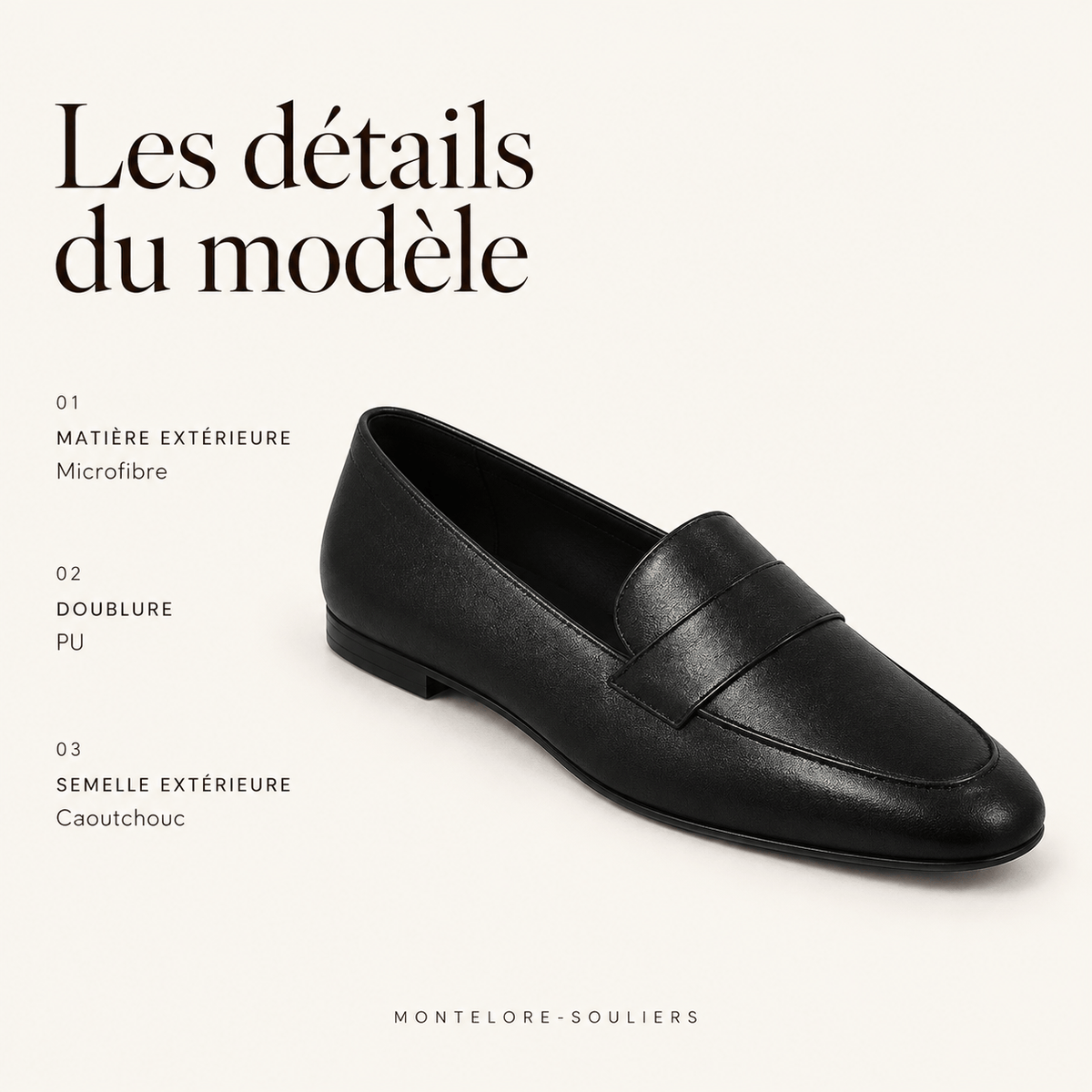 montelore-souliers Mocassins Noirs Plats