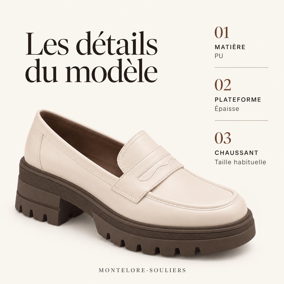 montelore-souliers Mocassins Simili-Cuir Plateforme Beige